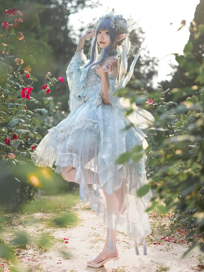 Full Light Butterfly Dress Lolita JSK Blue Design Set Floral Fairy Princess
