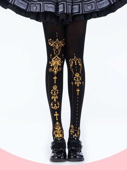 Gothic Lolita Cross Print Tights