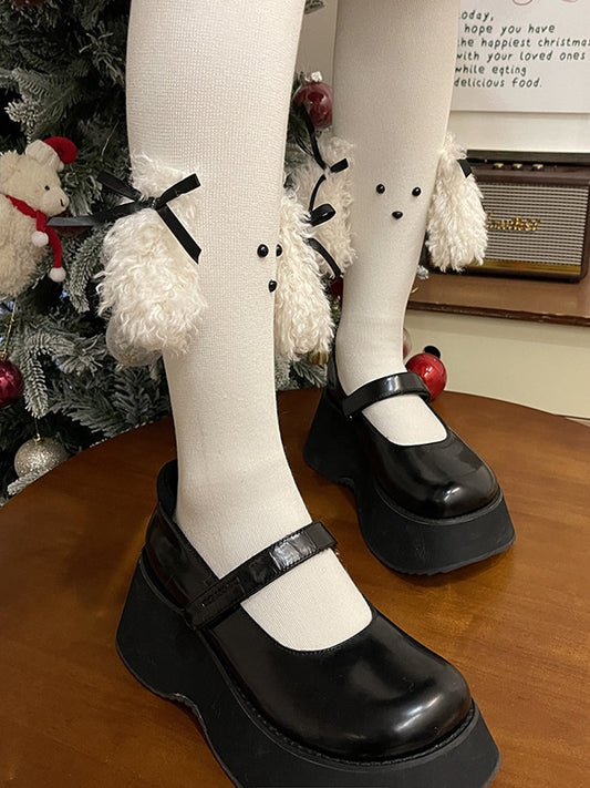 Black/White Sweet Puppy Ear Bowknot Tights