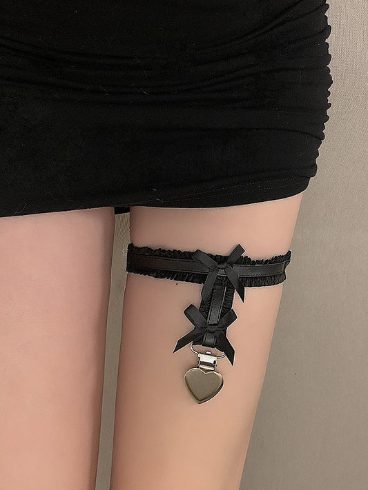 Details Bowknot Black Y2K Garter Ruffles Trim
