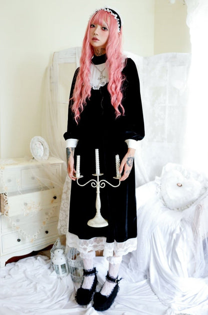 Choir Gothic Stand Collar Velvet Cross Long Sleeves Dress