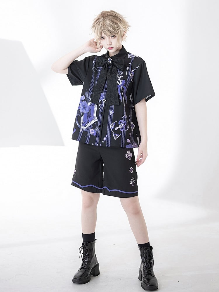 Spade Black with Diamond Ouji Summer Club Embroidery Shorts