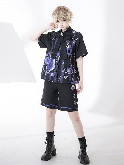 Spade Black with Diamond Ouji Summer Club Embroidery Shorts