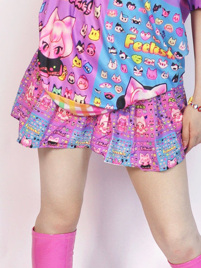 Y2K Cartoon Plaid Rock Buntes Druckmuster