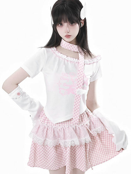 ホワイトボタンエンジェルアームウェアアクセントウィングブルー/ピンク