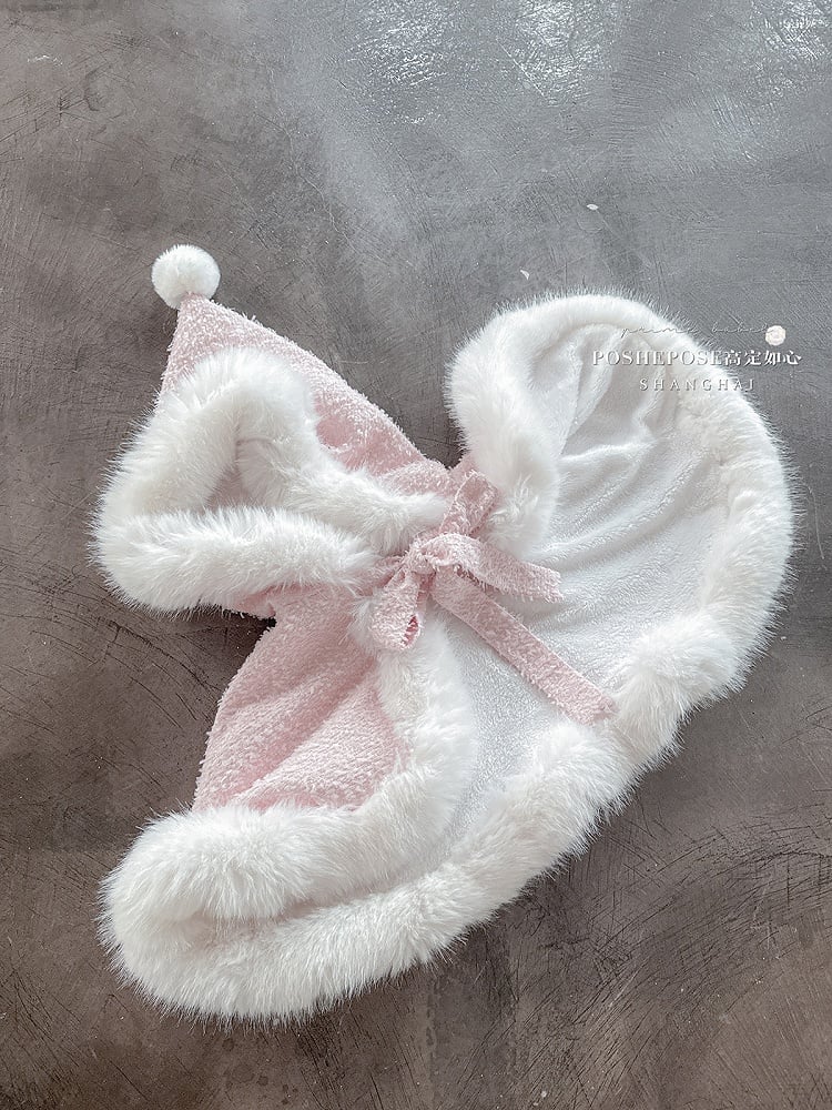V-Day Pink Bows Plush Neckline and Hemline Boning Dress + Cape Full Set