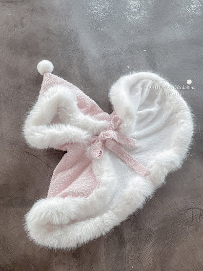 V-Day Pink Bows Plush Neckline and Hemline Boning Dress + Cape Full Set