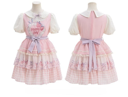 Strawberry Cake Embroidery Pan Tiered Lolita Dress Pink Skirt Peter Collar Sweet