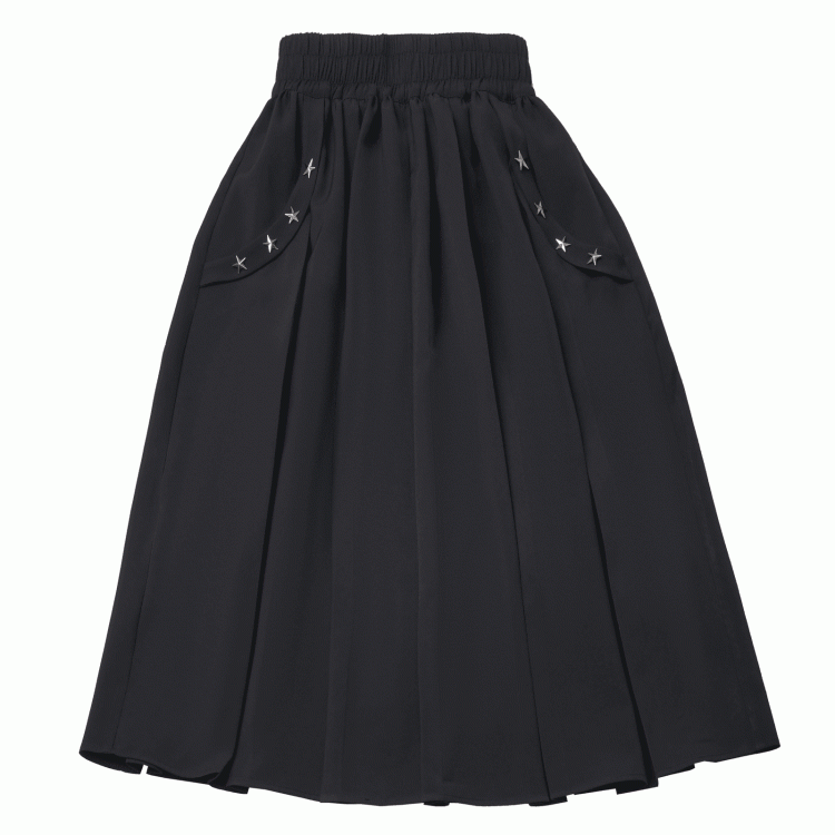 Long/Short Version Black Elastic Waist Star Studs Skirt