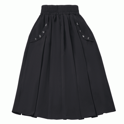 Long/Short Version Black Elastic Waist Star Studs Skirt