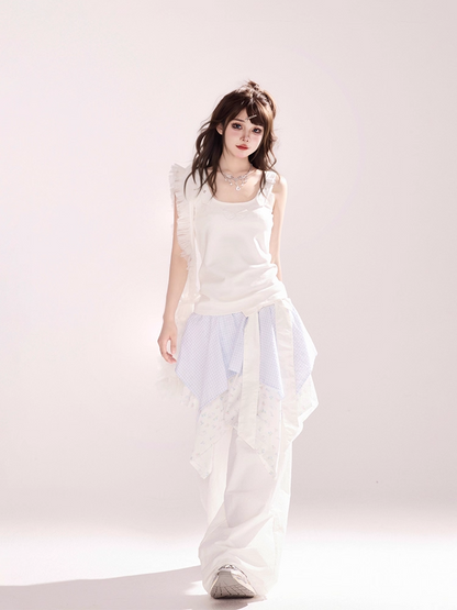 Shoulder White Angel Wings Design Back Tank Top Adjustable Straps