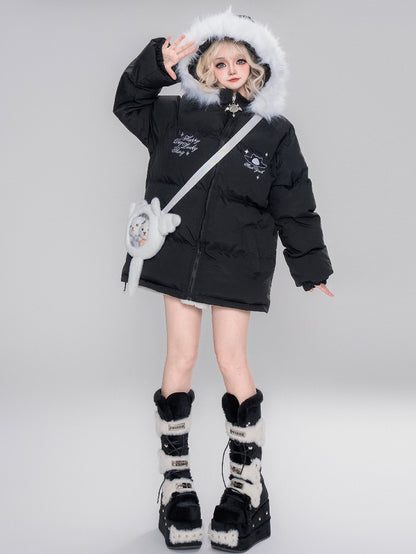 Black/Red Little Devil Hooded Puffer Jacket with Free Ita Bag