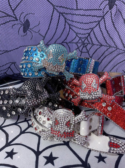 Y2K Glittering Rhinestones Punk Skull Waist Belt