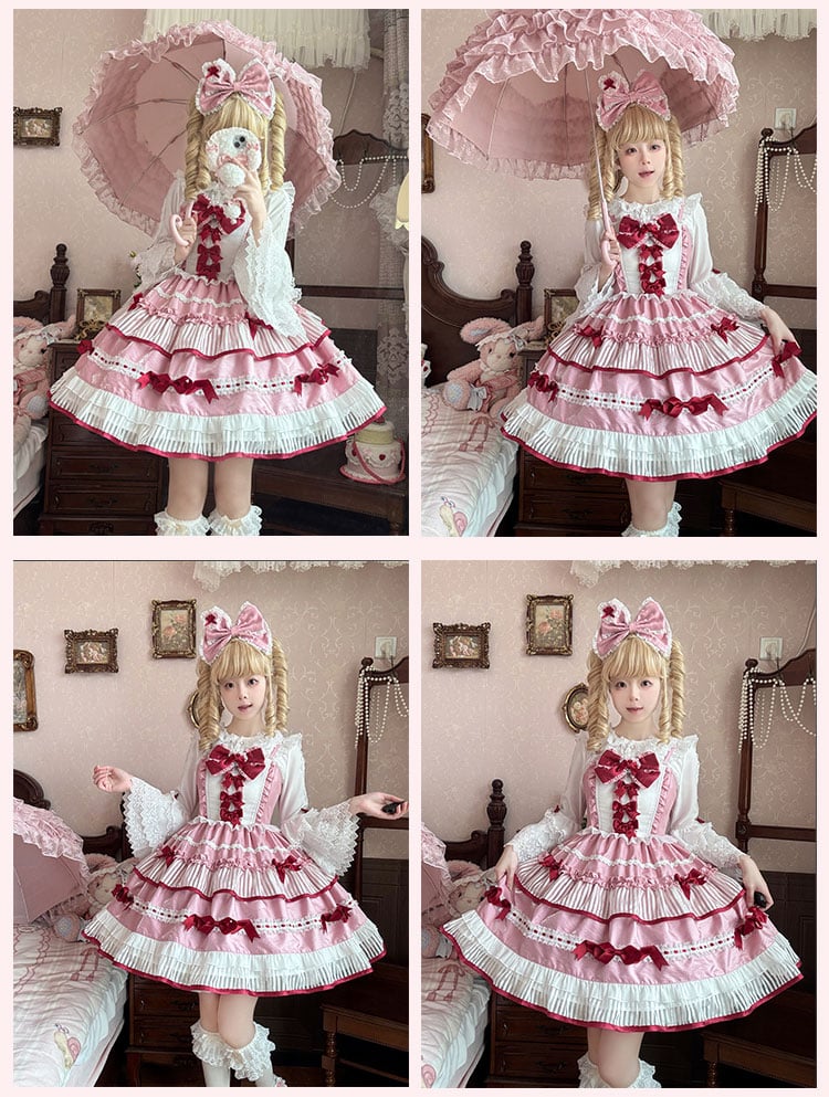 Akzente Rock JSK Rosa Bowknot Sweet Lolita Kleid Tiered