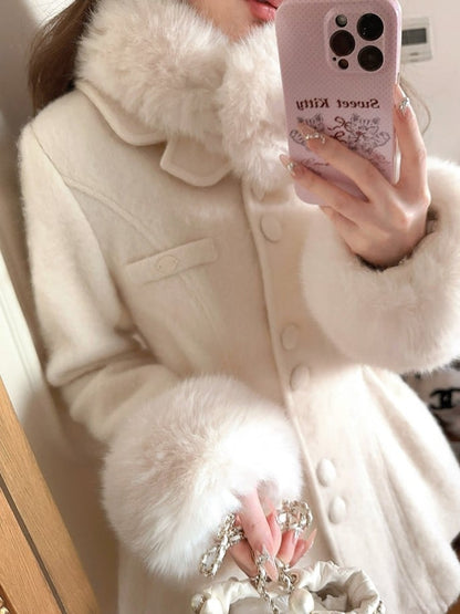 Bow Faux White Coat Fur Oversized Detachable With