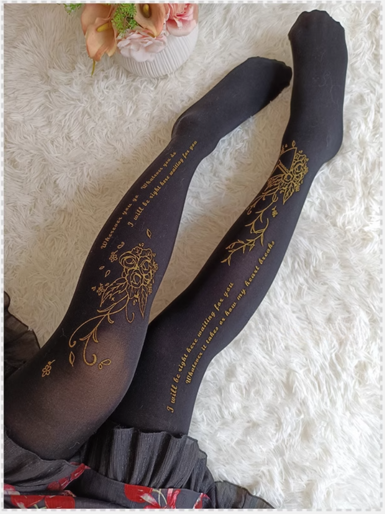 Rosette Black/White Lolita Tights