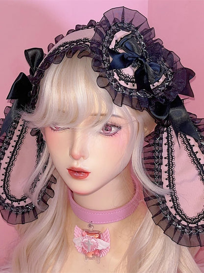 Y2K Lace Trim  Bunny Ears Design Jirai Kei Hairband