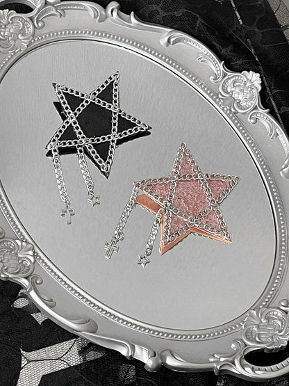 Rhinestone Black/Pink Cross Hairclip Charm Star