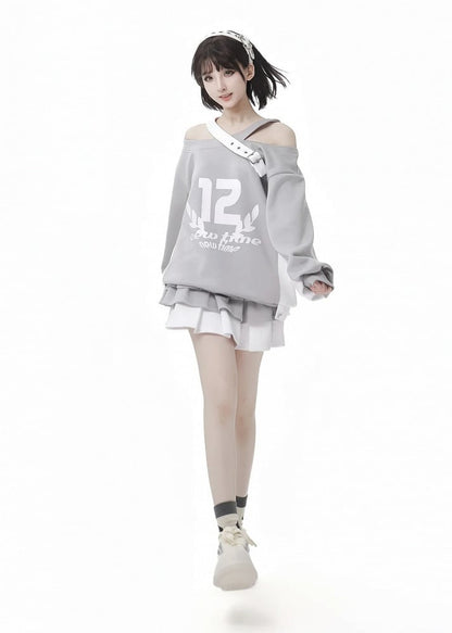 White Colorblock Design Bowknot Tiered Skirt Gray Details