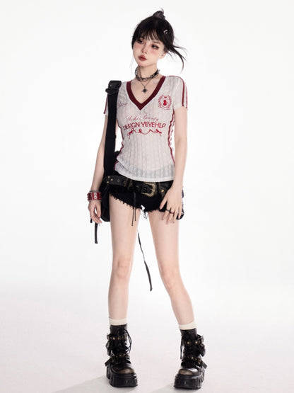 Black Low Rise Raw Hem Faded Wash Denim Shorts Belt with Buckle