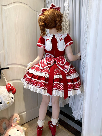 Collar Red Ears Sweet Lolita Dress Dots Bunny Polka Accents Bow Back
