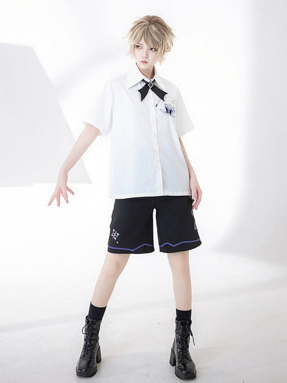White Fashion Tea Cup Ouji Summer Embroidery Shirt Pocket