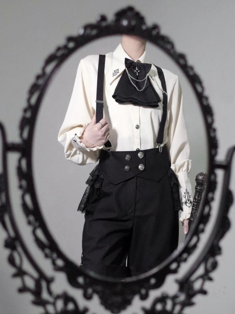 Ouji Fashion Apricot Embroidery Pointed Collar Shirt