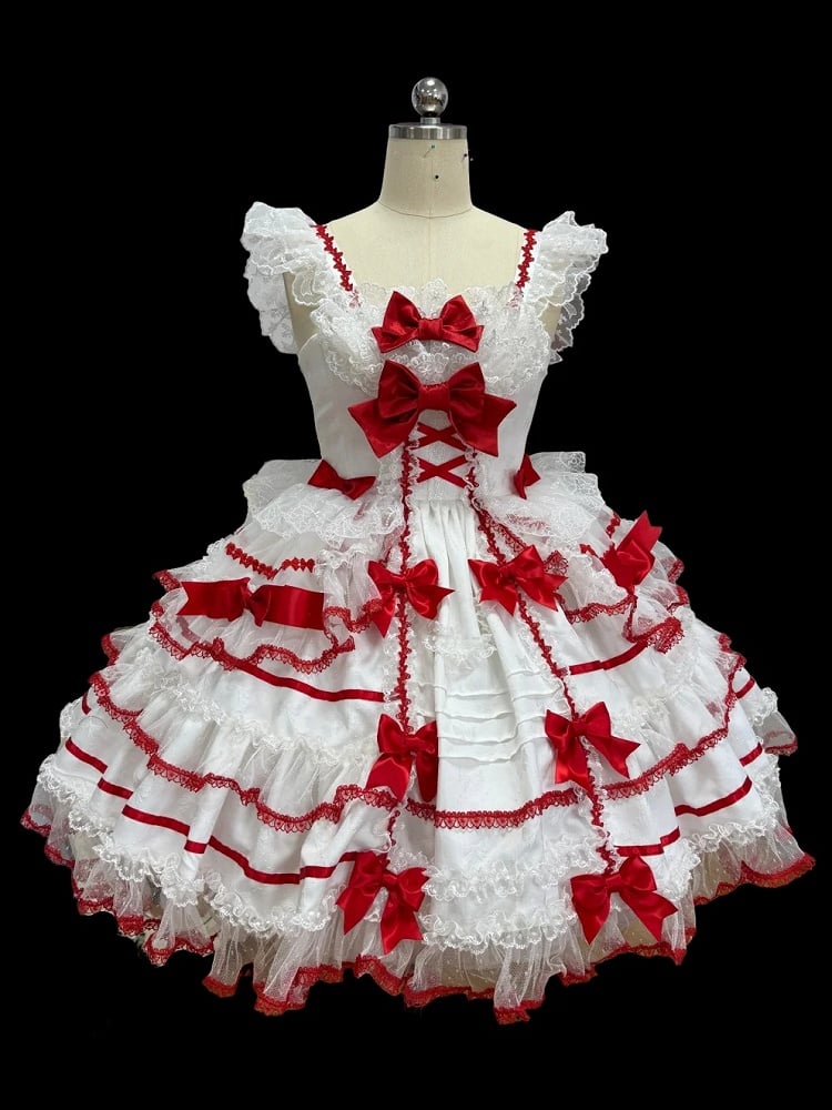 Rock Schleife Süße Prinzessin Akzente Rot Lolita Weiß und Pullover