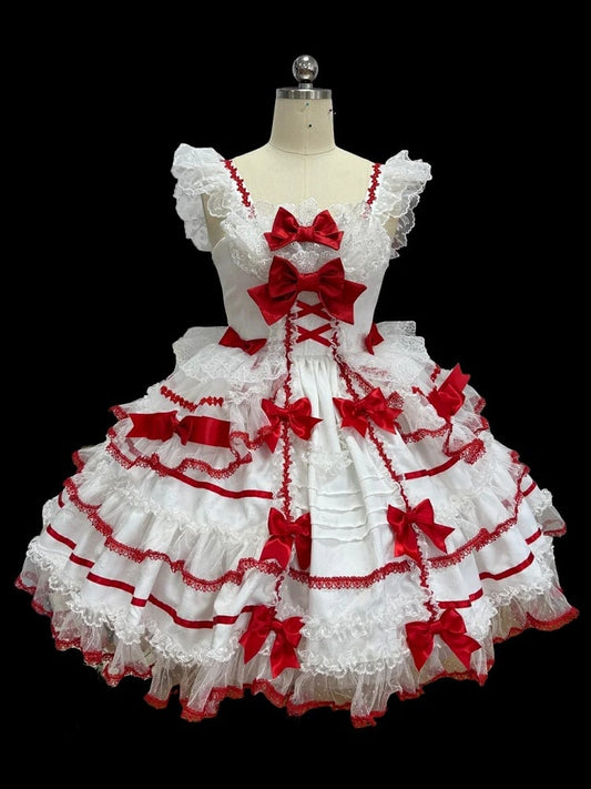 Skirt Bow Sweet Princess Accents Red Lolita White and Jumper