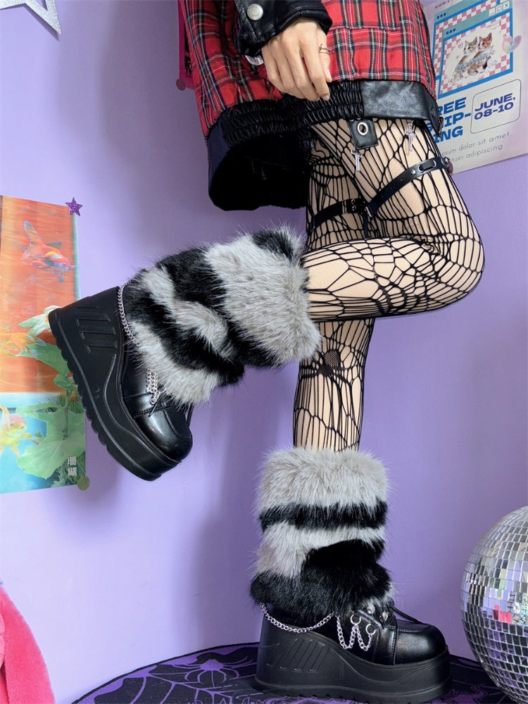 Beige/Grey Y2K Zebra Stripes Pattern 25CM Leg Warmers