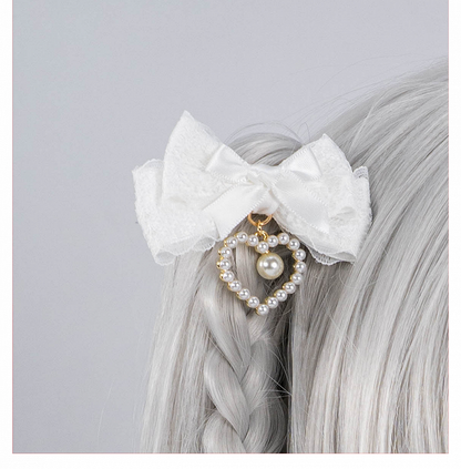 5 Farben Perlen Herz Charm Jirai Kei Spitze Schleife Haarspangen