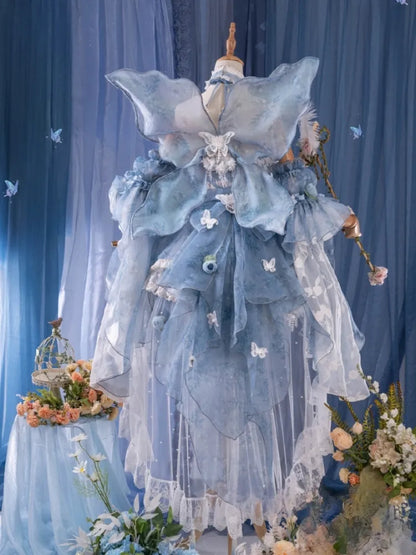 Full Princess Floral Butterfly Set Design Blue JSK Fairycore Lolita Dress