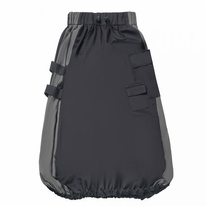 Saum Ballonrock-Version, kurze/lange Taille, Kordelzug und schwarz-grauer Farbblock