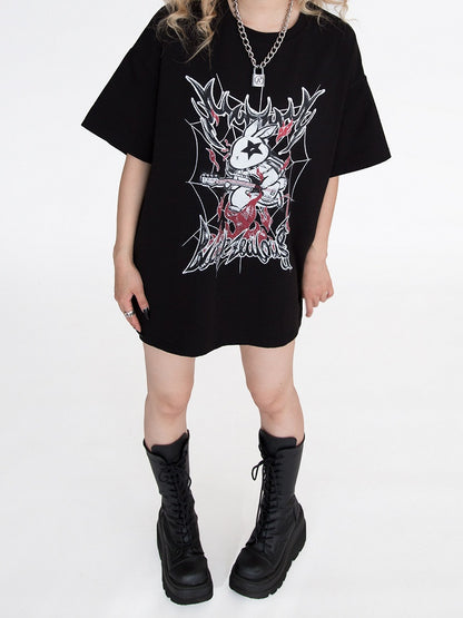 Pop Punk Black Bunny Oversized T-Shirt