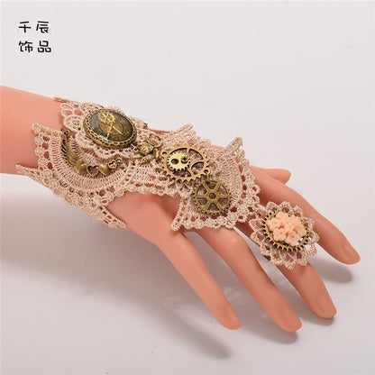 Steampunk Gothic Lace Gear Clock Finger Ring Lace Bracelet