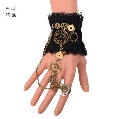 Steampunk Vintage Gear Finger Ring Lace Bracelet