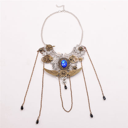 Steampunk Gear Clock Wing Necklace