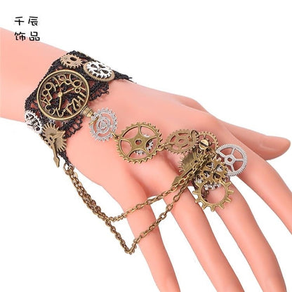 Steampunk Vintage Clock Gear Finger Ring Bracelet