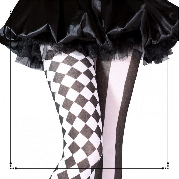 Black / Asymmetrical Print Vibes Circus Tights Clown Red