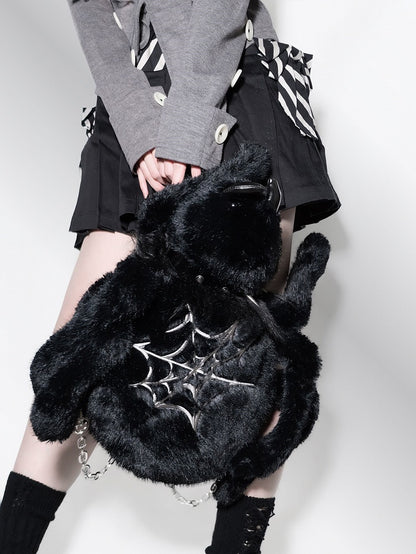 Y2K Backpack Fleece Spider Black Punk