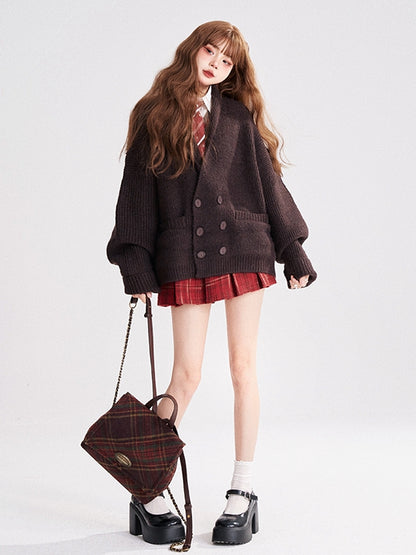 Skirt Plaid Pleat Style Box Preppy Red
