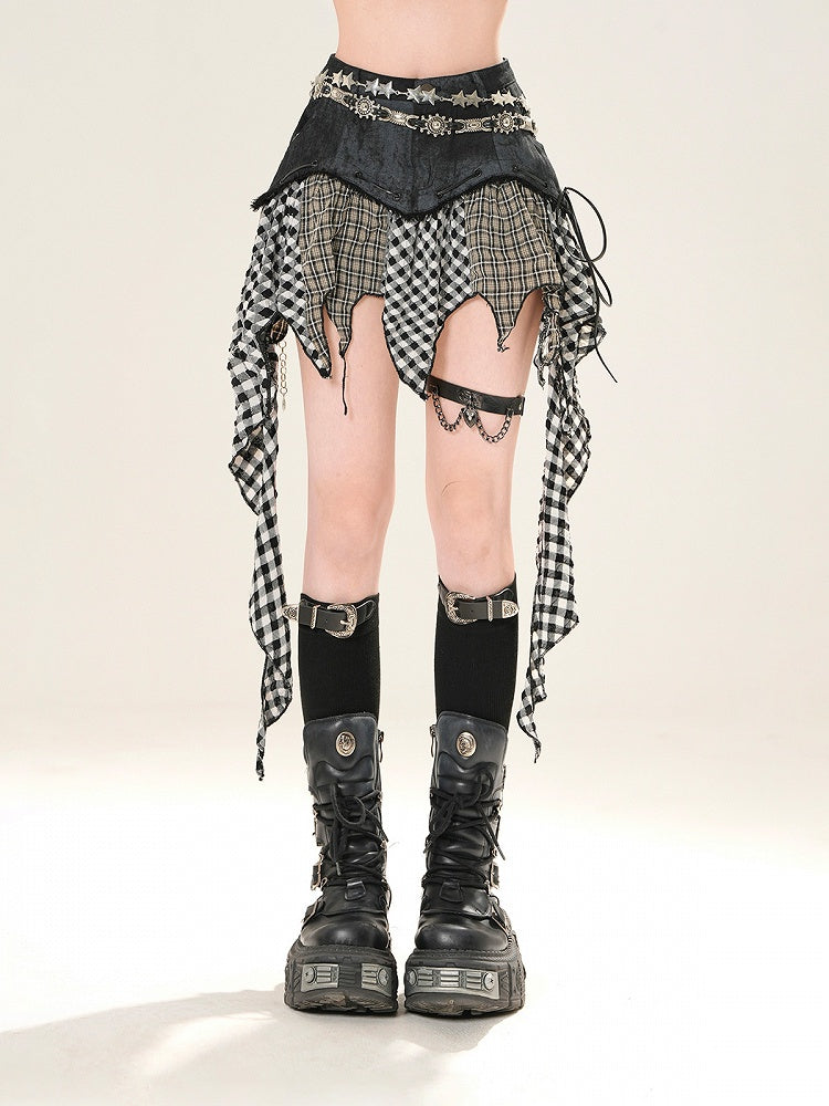 Black Handkerchief Hem Plaid Skirt