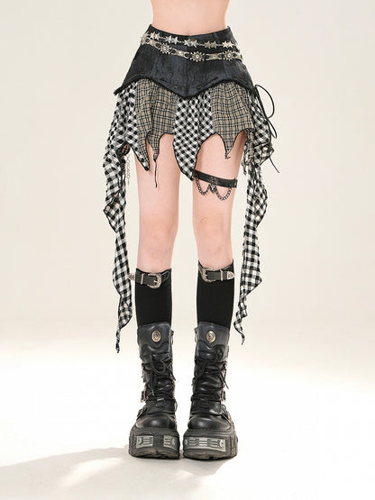 Black Handkerchief Hem Plaid Skirt