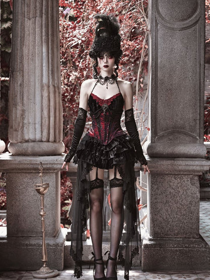 Goth Spiderweb Lace Wine Red Vampire Boned Corset