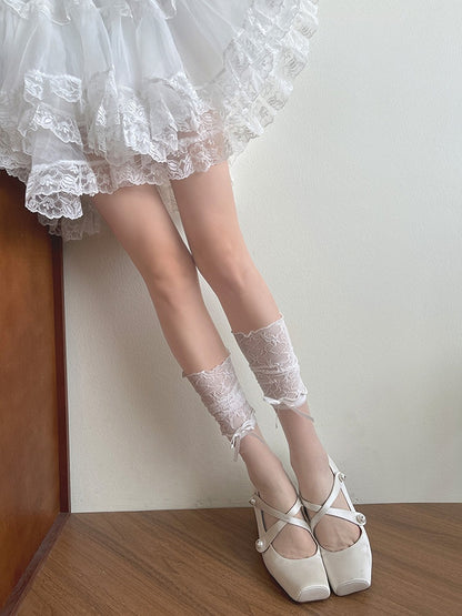 Socks Lace Semi-sheer White Ruffled Calf