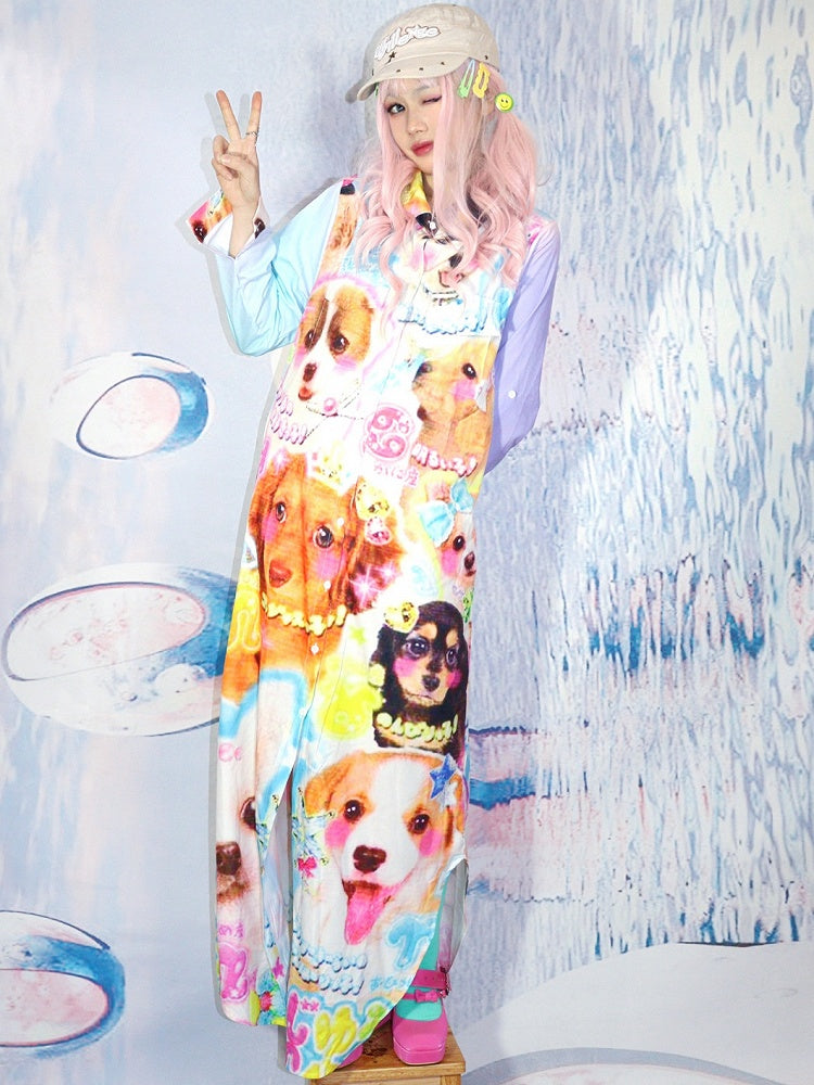 Shirt Y2K Print Puppy Coloeful Dress