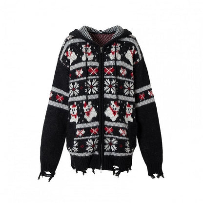 Black Brown Mohair Hooded Sweater