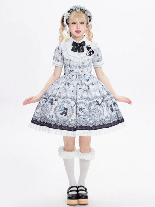 Sweet Wonderland and Kitty Lolita in Piece Dress One Print Alice Theme Bunny