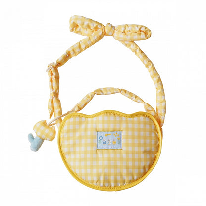 Cute Tulip-shaped Yellow Plaid Crossbody Bag with Kitty Plushie