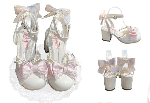 Kette Lolita Schleife Schuhe Abnehmbare Süße Weiße Perle Jane Mary Akzente und